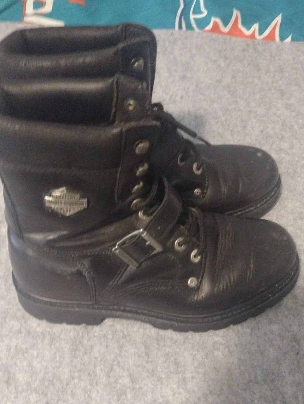 Harley-Davidson Black Leather Lace-Up Boot with Buckle